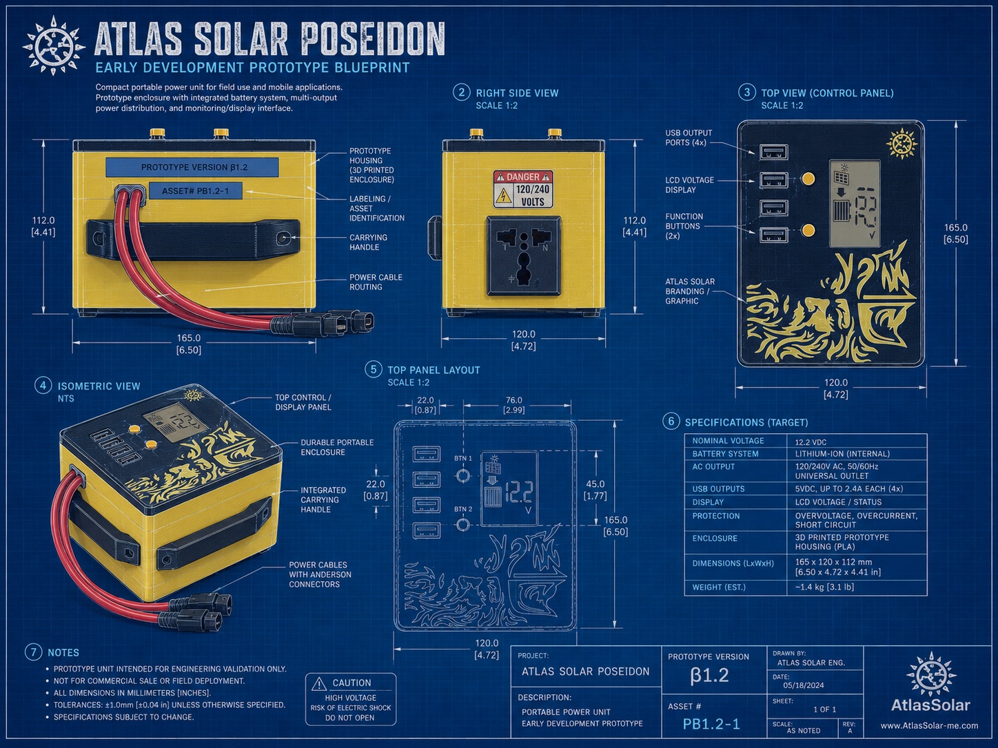 Plan du prototype Atlas Solar Poseidon en phase initiale de développement
